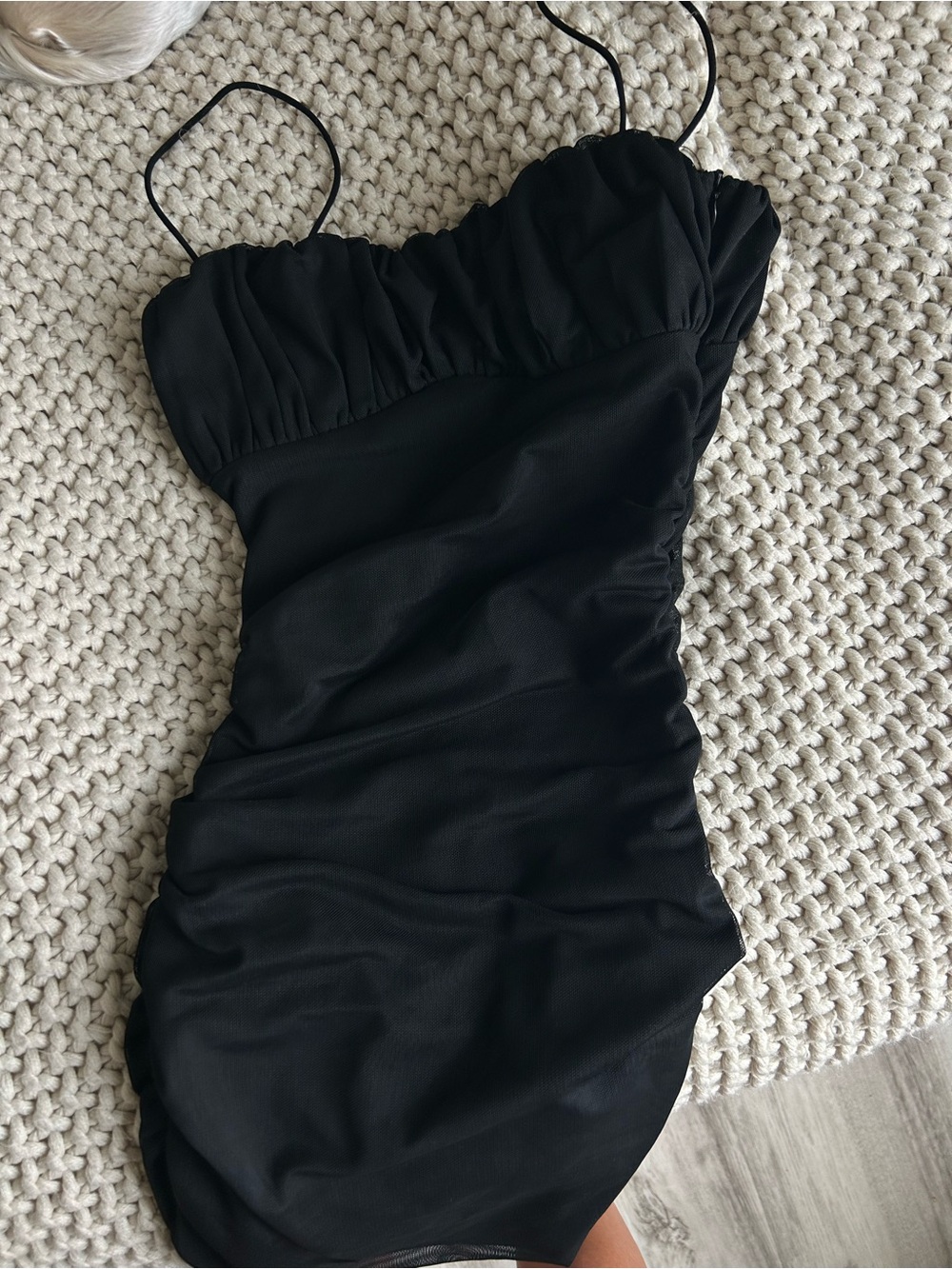 Princess Polly Black Ruched Mesh Mini Dress US 0